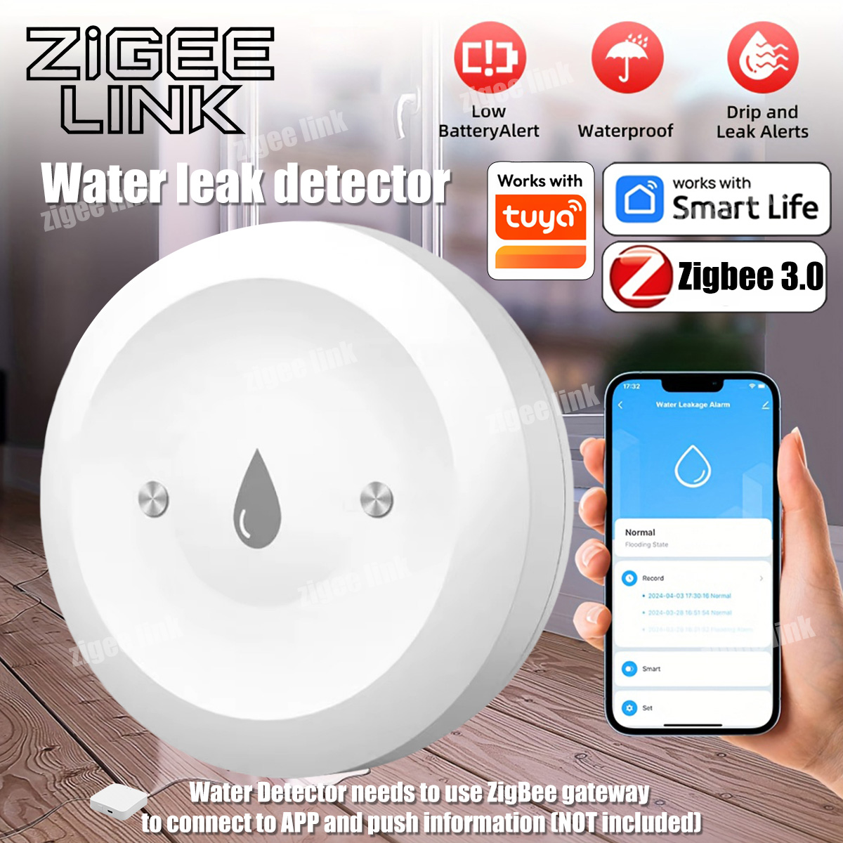 ZigBee 3.0 Water Sensor Smart  - Water Alarm Sensor recension och pris